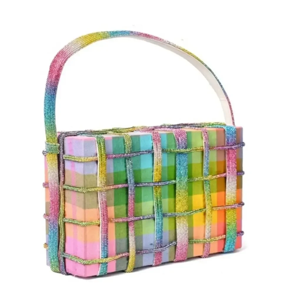 Simitri Rainbow Crystal Etoile Clutch NWT Multicolor Gingham Handcrafted